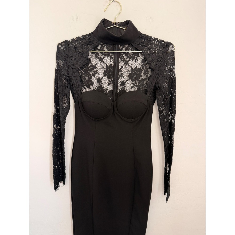 MISHA Carolena Black Lace Mock Neck Victorian Romantic Dress Long Sleeve Small